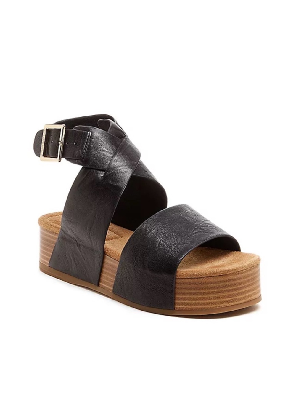 Kelsi Dagger Women's Black Leather Crisscross Sandals